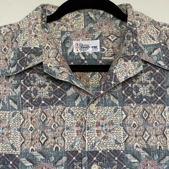 Reyn Spooner Mens Hawaiian Popover Shirt size large Blue Beige Reverse Print USA - Picture 3 of 10